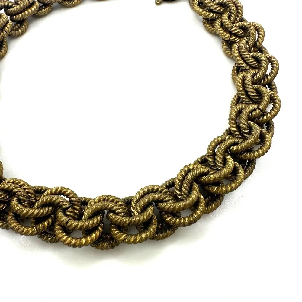 Antique vintage 1930s 1940s gold tone brass double rolo links chain bracelet 8